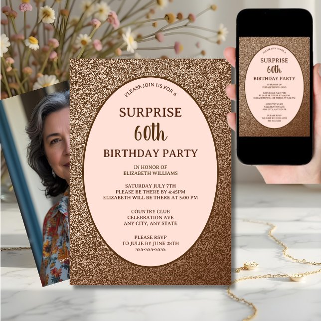 Invitación Rubor Pink Elegant Surprise Digital, 60 Aniversari (Subido por el creador)