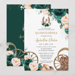 Invitación Rubor Pink Emerald Green Wild West Quinceañera