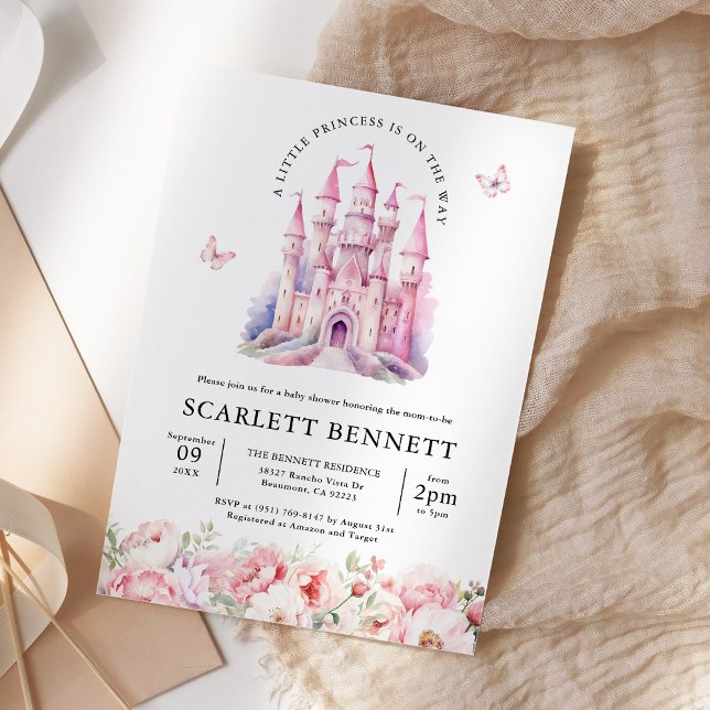 Invitación Rubor Pink Fairytale Castle Floral Baby Shower (Subido por el creador)