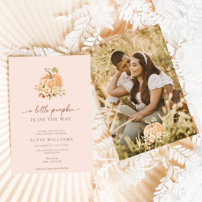 Invitación Rubor Pink Fall Un Pequeño Baby Shower De Calabaza (Blush Peach fall pumpkin baby shower invitation)