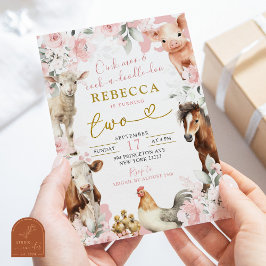 Invitación Rubor Pink Farm Animal Baby Shower