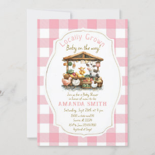 Invitación Rubor Pink Farm Gingham Market Baby Shower