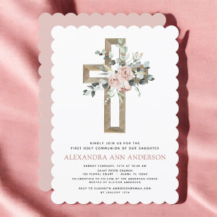 Invitación Rubor Pink First Holy Communion Rosa Greeneration