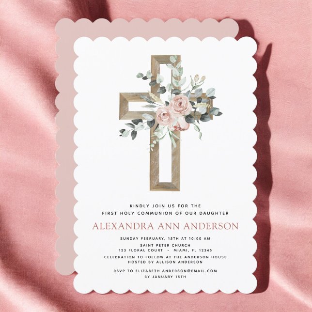 Invitación Rubor Pink First Holy Communion Rosa Greeneration (Subido por el creador)