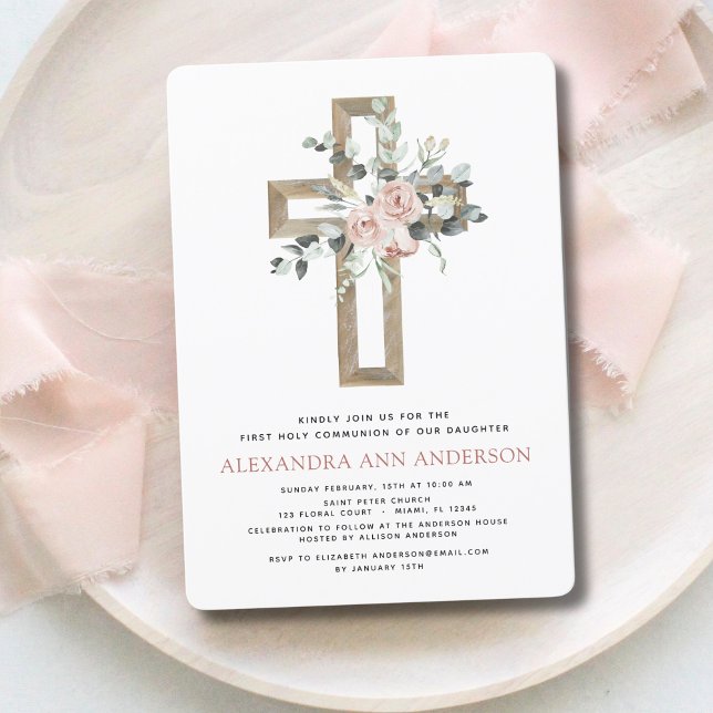 Invitación Rubor Pink First Holy Communion Rosa Greeneration (Subido por el creador)