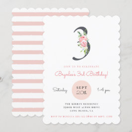 Invitación Rubor Pink Floral 3er cumpleaños
