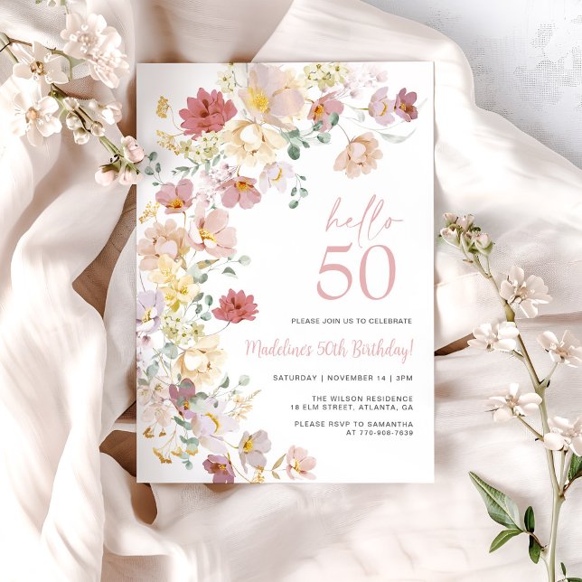 Invitación Rubor Pink Floral 50 cumpleaños (Subido por el creador)