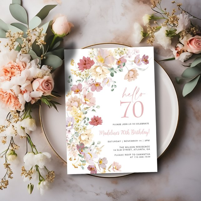 Invitación Rubor Pink Floral 70 cumpleaños (Subido por el creador)