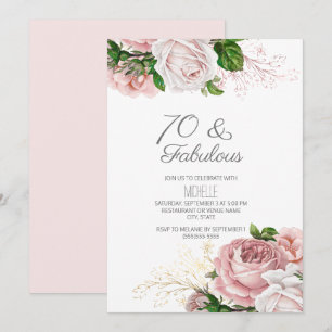 Invitación Rubor Pink Floral 70 y fabuloso cumpleaños