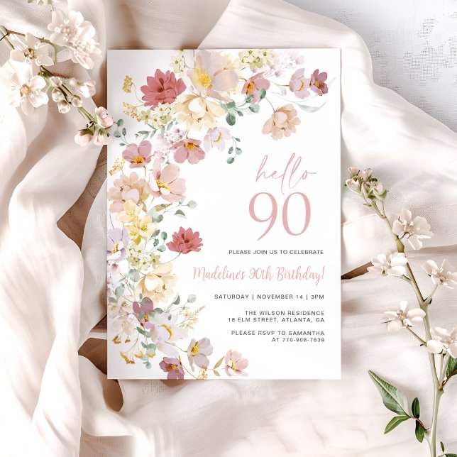 Invitación Rubor Pink Floral 90 cumpleaños (Subido por el creador)