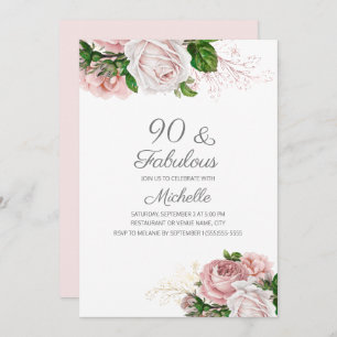 Invitación Rubor Pink Floral 90 y fabuloso cumpleaños