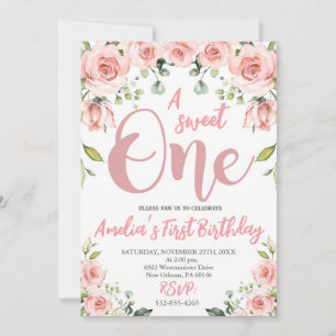 Invitación Rubor Pink Floral A Sweet One First Birday