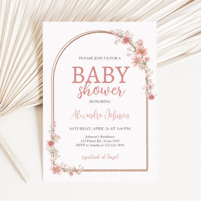 Invitación Rubor Pink Floral Arch Baby Shower (Pink Flowers Arch Baby Shower Invitation)