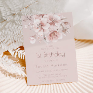 Invitación Rubor Pink Floral Baby Girls Primer Fiesta de cump