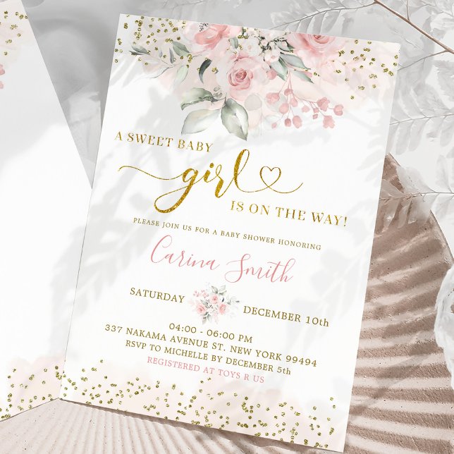 Invitación Rubor Pink Floral Baby On the Way Baby Shower (Subido por el creador)