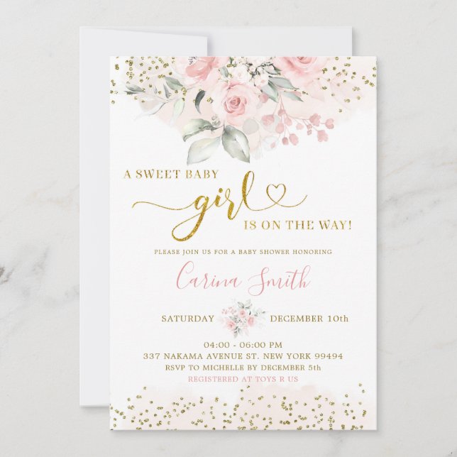 Invitación Rubor Pink Floral Baby On the Way Baby Shower (Anverso)