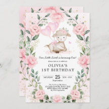 Rubor Pink Floral Baby Sheep Lamb Chica Cumpleaños