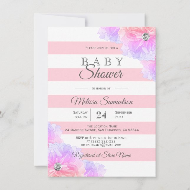Invitación Rubor Pink Floral Baby Shower personalizado (Anverso)