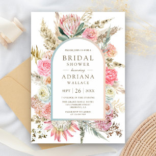 Invitación Rubor Pink Floral Boho Pampas Grass Bridal Shower