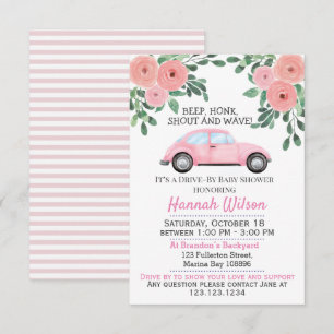 Invitación Rubor Pink Floral Drive By Baby Shower Parade