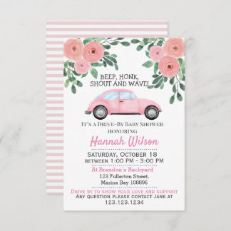 Invitación Rubor Pink Floral Drive By Baby Shower Parade