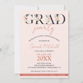 Invitación Rubor Pink Floral (Fiesta de la Graduación Girator