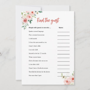 Invitación Rubor Pink Floral Find the Guest Shower Game Card