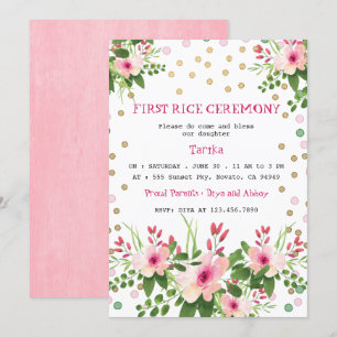 Invitación Rubor Pink Floral First Rice Ceremony Mukhe Bhaat