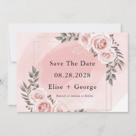 Invitación Rubor Pink Floral Gold Crystal Save The Date