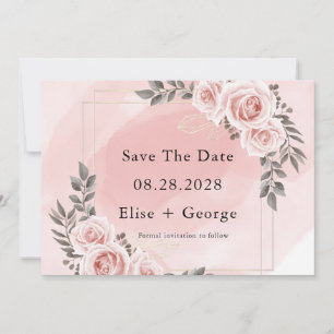 Invitación Rubor Pink Floral Gold Crystal Save The Date
