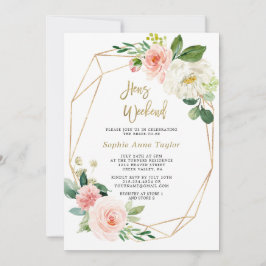Invitación Rubor Pink Floral Gold Frame Bacheloret Weekend