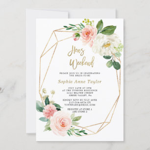 Invitación Rubor Pink Floral Gold Frame Bacheloret Weekend
