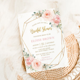 Invitación Rubor Pink Floral Gold Geométrico Bridal Shower In