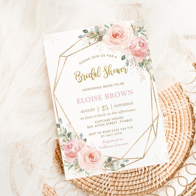 Invitación Rubor Pink Floral Gold Geométrico Bridal Shower In (Subido por el creador)