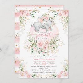 Invitación Rubor Pink Floral Greenery Elephant Baby Shower