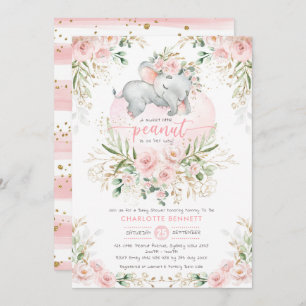 Invitación Rubor Pink Floral Greenery Elephant Baby Shower