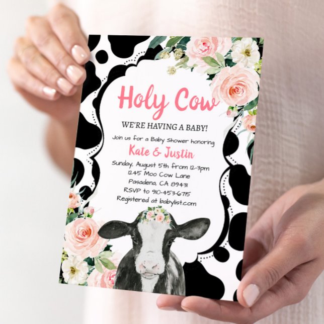 Invitación Rubor Pink Floral Holy Cow Baby Shower (Subido por el creador)