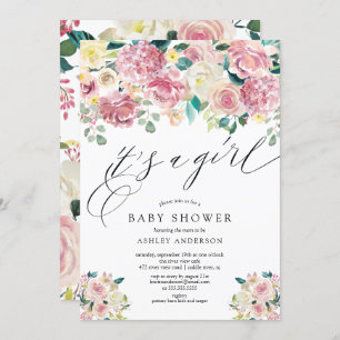 Invitación Rubor Pink Floral It's a Chica Baby Shower