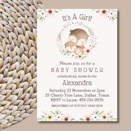 Invitación Rubor Pink Floral It's a Chica Owl Baby Shower