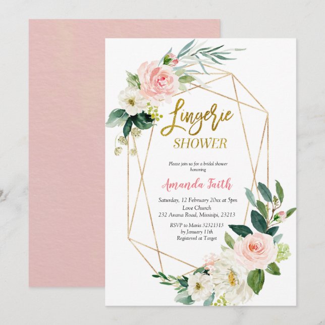 Invitación Rubor Pink Floral Lingerie Shower Baby Shower (Anverso / Reverso)