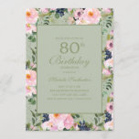 Invitación Rubor Pink Floral Mint Green 80 cumpleaños<br><div class="desc">Hermosa y elegante color rosa y azul marino floral en la fiesta de cumpleaños 80 verde menta para las mujeres. Contáctenos para obtener ayuda sobre la personalización o la correspondencia de productos.</div>