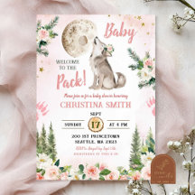 Rubor Pink Floral Moon Forest Wolf Baby Shower