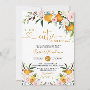 Invitación Rubor Pink Floral, Naranja Little Cutie Baby Showe