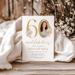 Invitación Rubor Pink Floral Photo 60th Birthday Invitation<br><div class="desc">Elegante invitación de cumpleaños número 60 con foto | Floral & Gold Accents Celebra con estilo esta hermosa invitación de cumpleaños número 60 con delicados florales de acuarela y acentos dorados brillantes. Este diseño elegante y femenino enmarca tu foto personalizada, añadiendo un toque especial a tu celebración de hitos. Perfecto...</div>