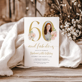 Invitación Rubor Pink Floral Photo 60th Birthday Invitation