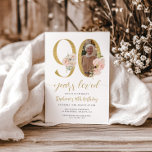 Invitación Rubor Pink Floral Photo 90th Birthday Invitation<br><div class="desc">Elegante invitación por cumpleaños número 90 con foto | Floral & Gold Accents Celebra con estilo esta hermosa invitación de cumpleaños 90 con delicados florales de acuarela y acentos dorados brillantes. Este diseño elegante y femenino enmarca tu foto personalizada, añadiendo un toque especial a tu celebración de hitos. Perfecto para...</div>