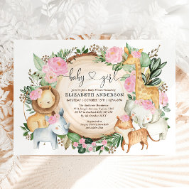 Invitación Rubor Pink Floral Safari Jungle Wild Baby Shower