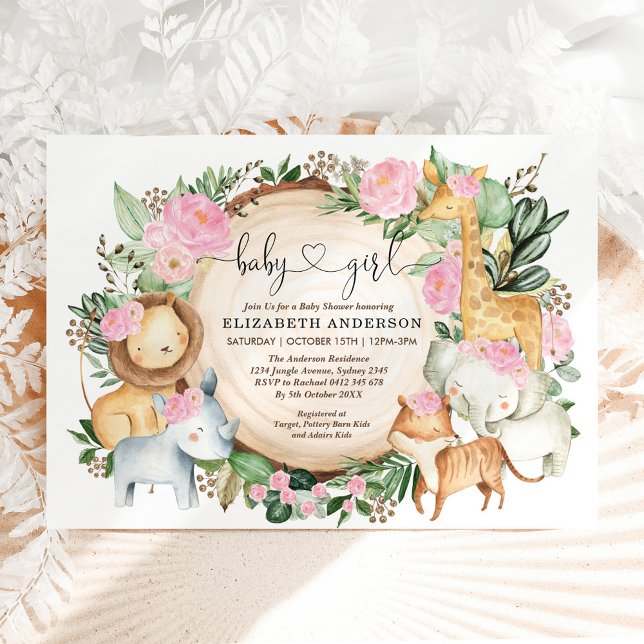 Invitación Rubor Pink Floral Safari Jungle Wild Baby Shower (Subido por el creador)