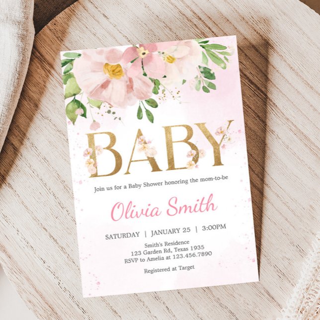 Invitación Rubor Pink Floral Spring Baby Shower (Blush Pink Spring Floral Baby Shower Invitation
)