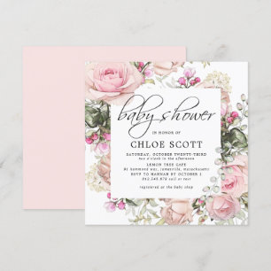 Invitación Rubor Pink Floral Square Baby Shower